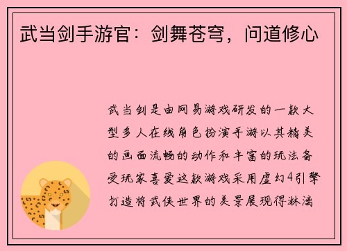 武当剑手游官：剑舞苍穹，问道修心